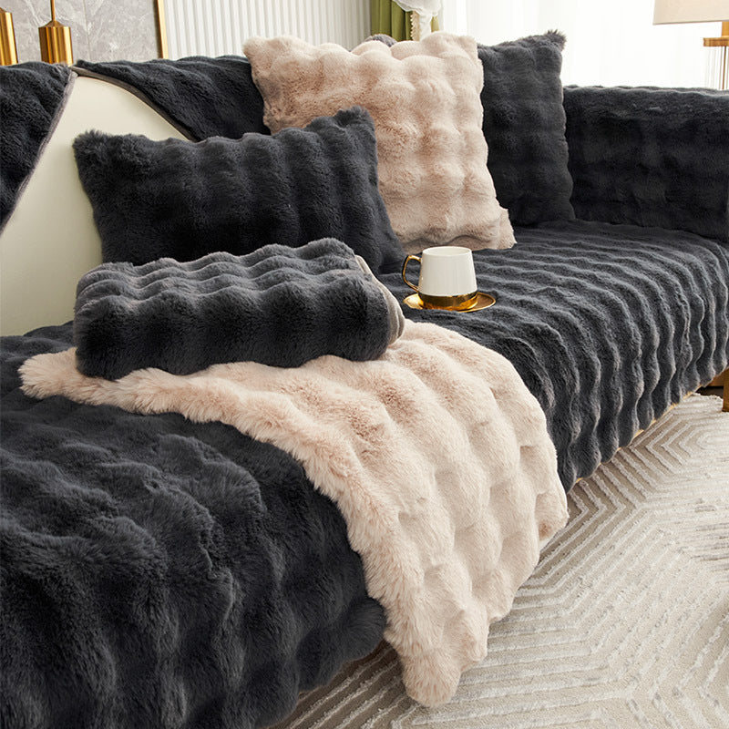 Rabbit Plush Sofa Cushion High-grade Leather Anti-skid | Home & Garden