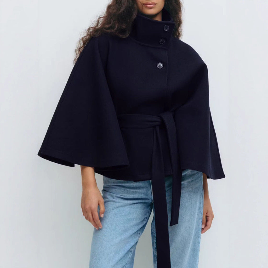 Winter High Neck Batwing Sleeve Coat With Belt Fashion Loose | Other