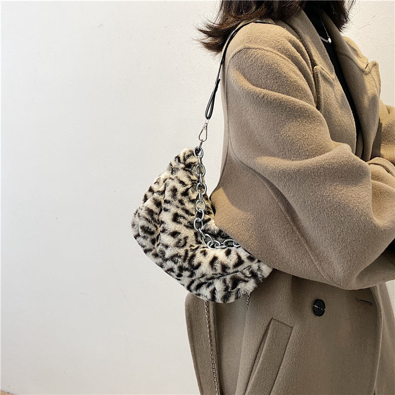 Leopard Pattern Plush Bag Personality Diagonal Women Bag Cha | Luggage & Bags