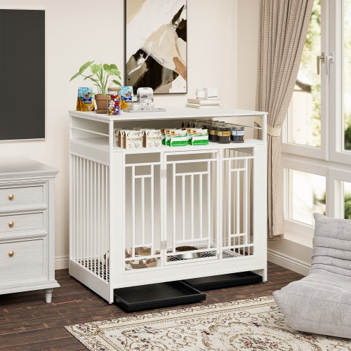 43.3 Inch Large Dog Kennel Furniture, Wooden Kennel With Div | Home & Garden