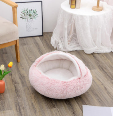 2 In 1 Dog And Cat Bed Pet Winter Bed Round Plush Warm Bed H | Other