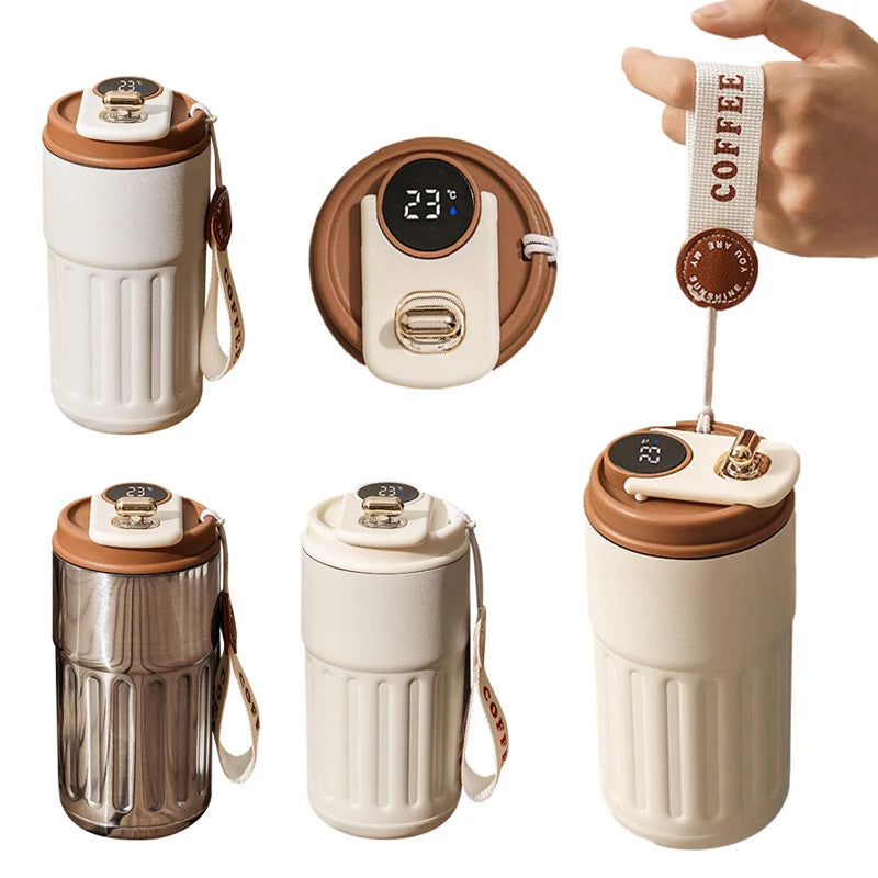 Smart Digital Thermal Bottle – 450ml Stainless Steel Insulated Coffee Mug with LED Temperature Display