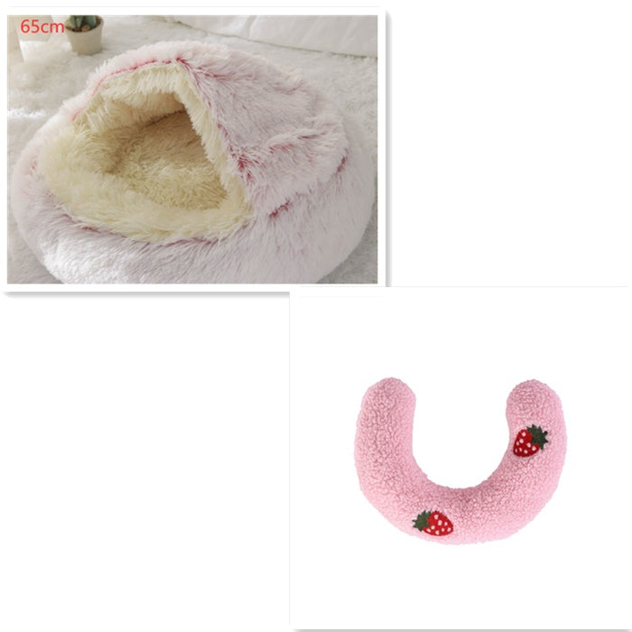 2 In 1 Dog And Cat Bed Pet Winter Bed Round Plush Warm Bed H | Other