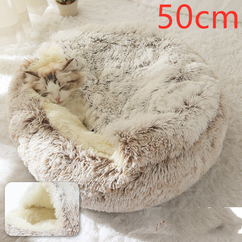2 In 1 Dog And Cat Bed Pet Winter Bed Round Plush Warm Bed H | Other
