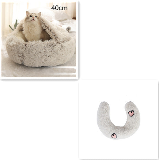 2 In 1 Dog And Cat Bed Pet Winter Bed Round Plush Warm Bed H | Other