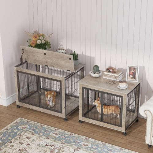 Furniture Style Dog Cage Side Table With Wheels With Double | Home & Garden