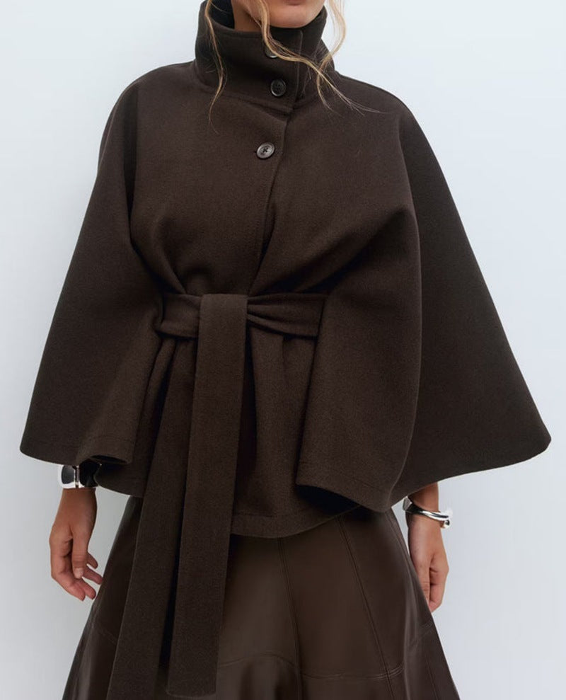 Winter High Neck Batwing Sleeve Coat With Belt Fashion Loose | Other