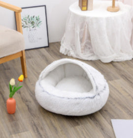 2 In 1 Dog And Cat Bed Pet Winter Bed Round Plush Warm Bed H | Other