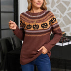 Women's Halloween Pumpkin Embroidered Retro Long-sleeved Swe | Other