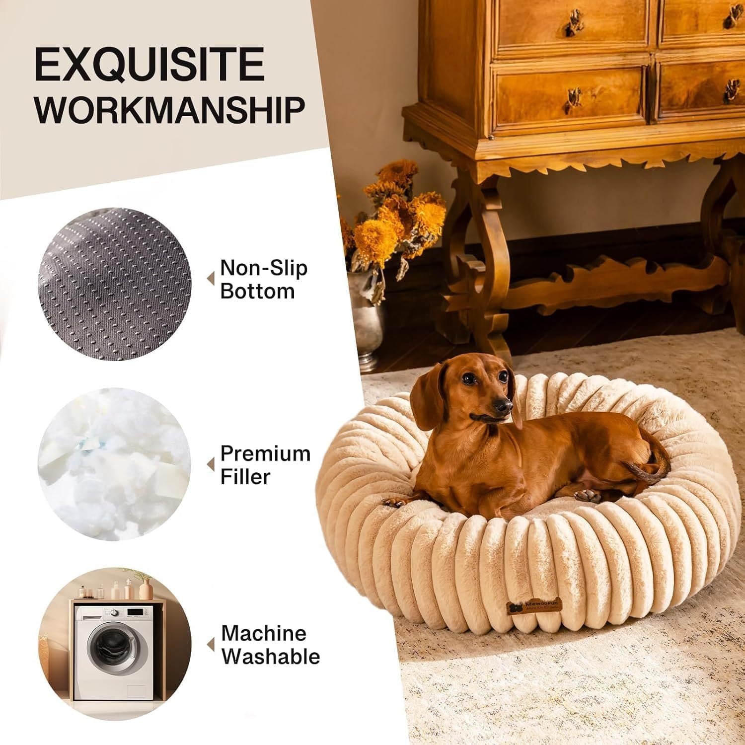 Mewoofun Donut Cat Bed - Washable Round Pet Bed For Indoor C | Other