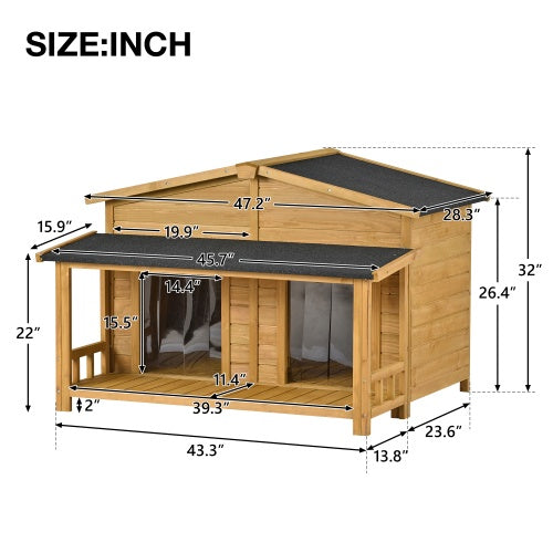 Large Wooden Dog House Outdoor Hut Style With Porch, 2 Doors | Other