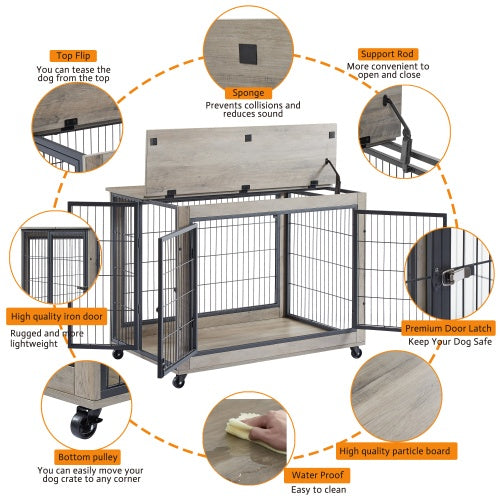 Furniture Style Dog Cage Side Table With Wheels With Double | Home & Garden