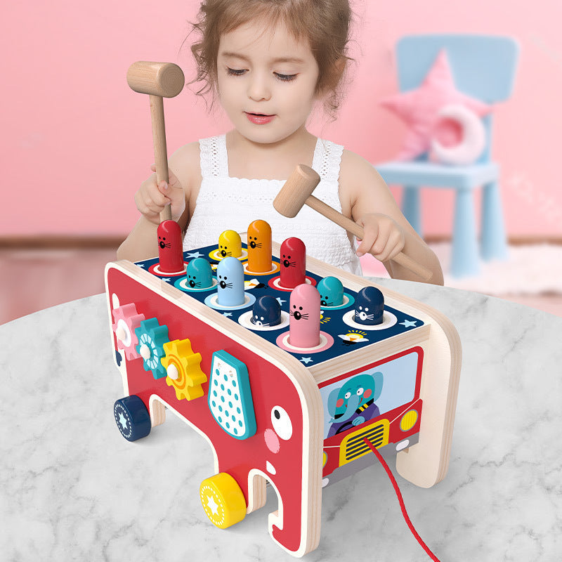 Montessori Toddlers Kids Wooden Pounding Bench Animal Bus To | Electronic Learning Toys
