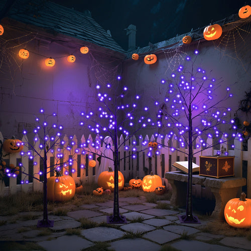 3 Pac Halloween Spooky Tree With Purple Lights, 4ft 5ft And | Other