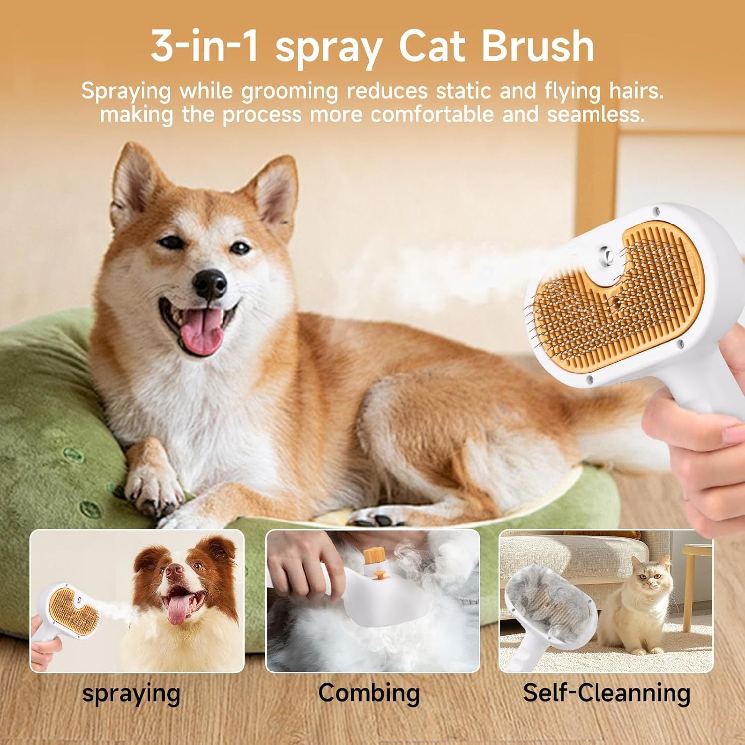 Universal Pet Steam Brush For Cats And Dogs 3-in-1 Spray Hai | Other