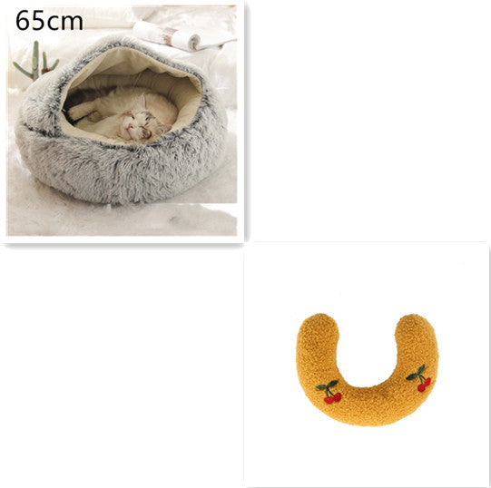 2 In 1 Dog And Cat Bed Pet Winter Bed Round Plush Warm Bed H | Other