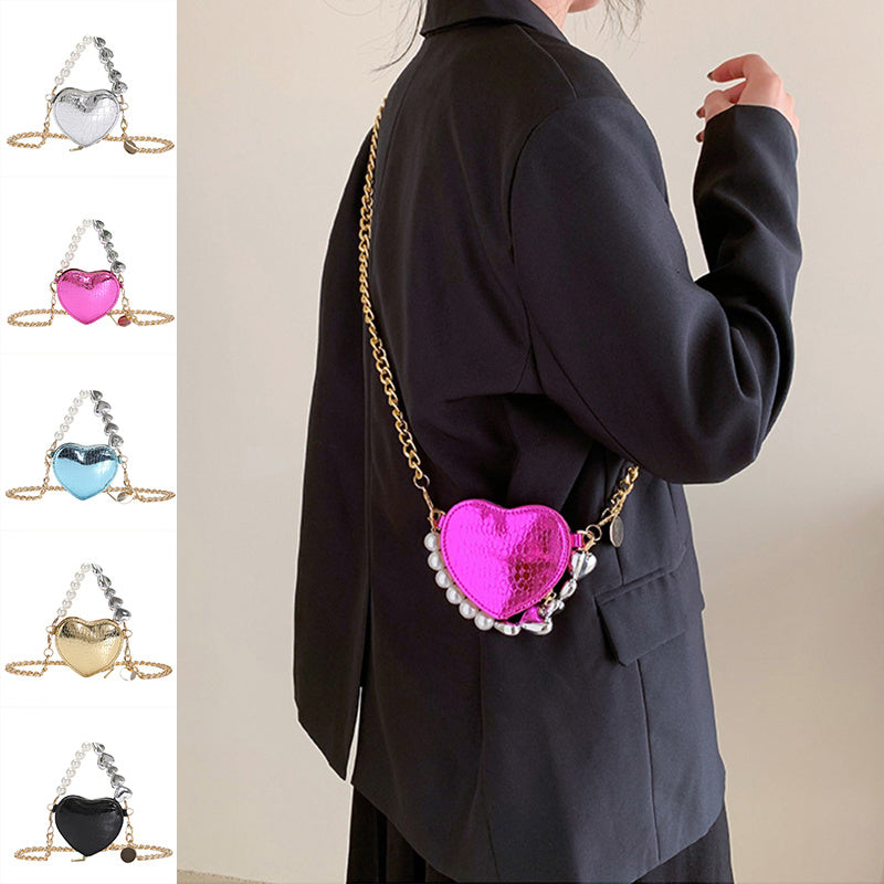 Mini Love-shape Pearls Handbag Fashion Cute Chain Lipstick B | Luggage & Bags