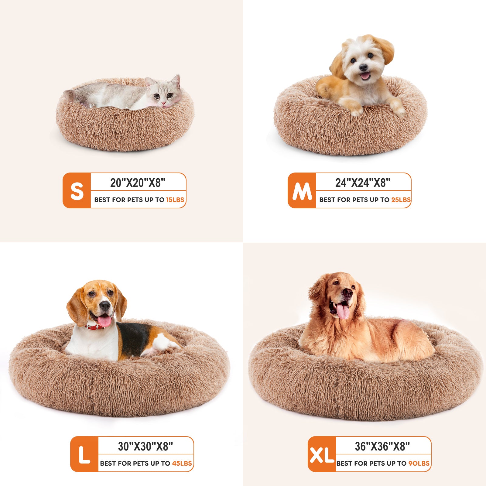 24 Inch Anti-slip Round Fluffy Plush Faux Fur Cat Bed, Fits | Other