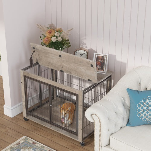 Furniture Style Dog Cage Side Table With Wheels With Double | Home & Garden