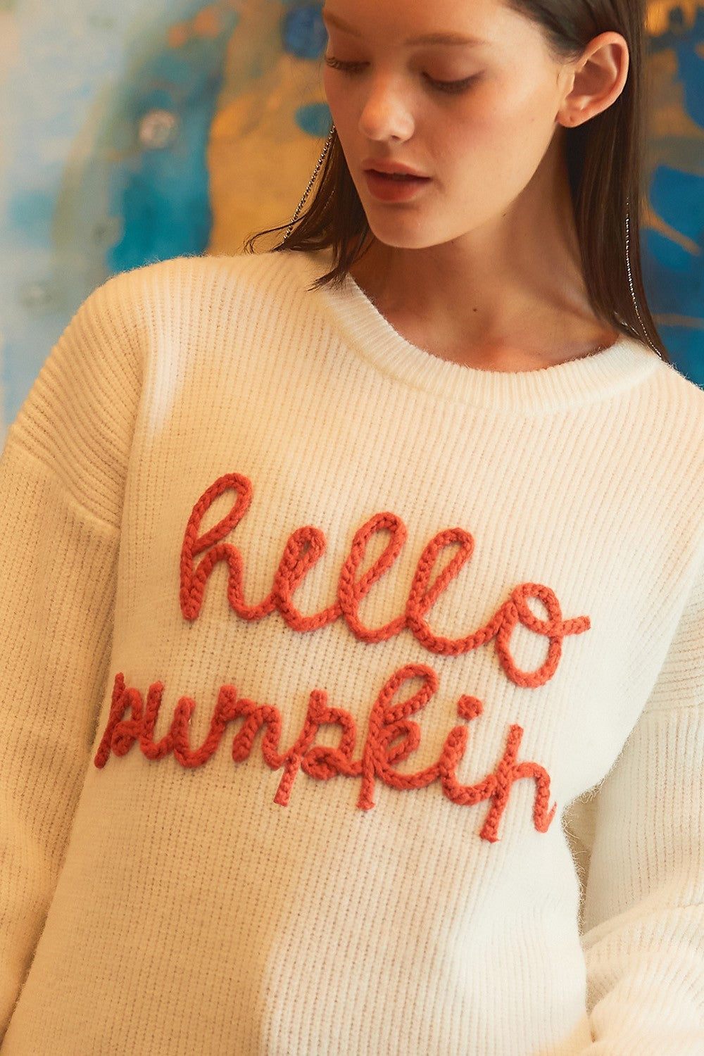 Women's Halloween Contrast Color Embroidery Crew Neck Pullov | Other