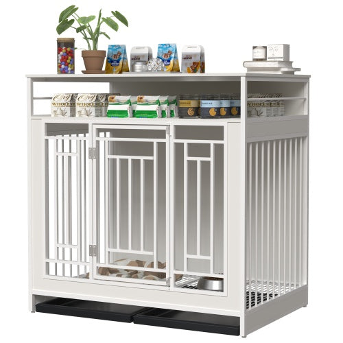 43.3 Inch Large Dog Kennel Furniture, Wooden Kennel With Div | Home & Garden