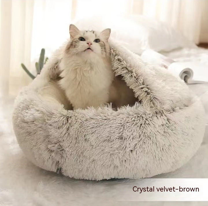 2 In 1 Dog And Cat Bed Pet Winter Bed Round Plush Warm Bed H | Other