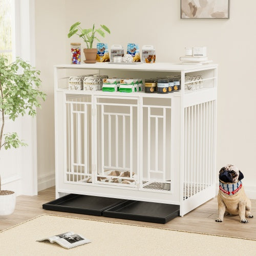 43.3 Inch Large Dog Kennel Furniture, Wooden Kennel With Div | Home & Garden