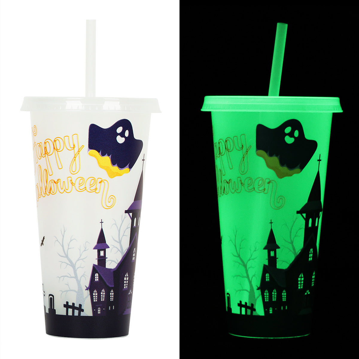 720ml Plastic Sippy Cup Halloween Luminous Straw Cup | Other
