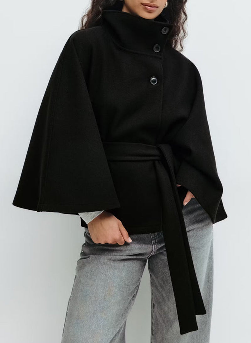 Winter High Neck Batwing Sleeve Coat With Belt Fashion Loose | Other