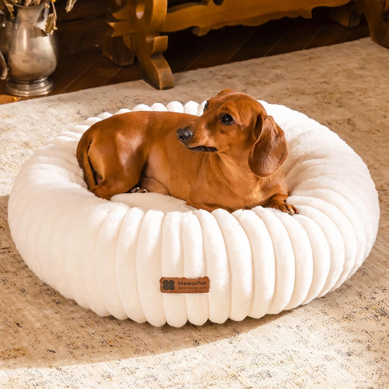 Ewoofumn Donut Dog Bed For Small Dogs - Calming Round Fluffy | Other
