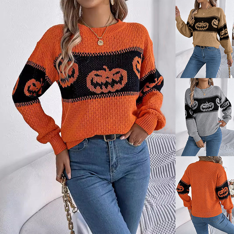 Halloween Pumpkin Pullover Sweater Fashion Long Sleeve Knitt | Other
