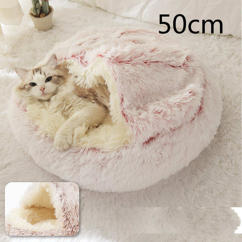 2 In 1 Dog And Cat Bed Pet Winter Bed Round Plush Warm Bed H | Other