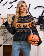Women's Halloween Pumpkin Embroidered Retro Long-sleeved Swe | Other
