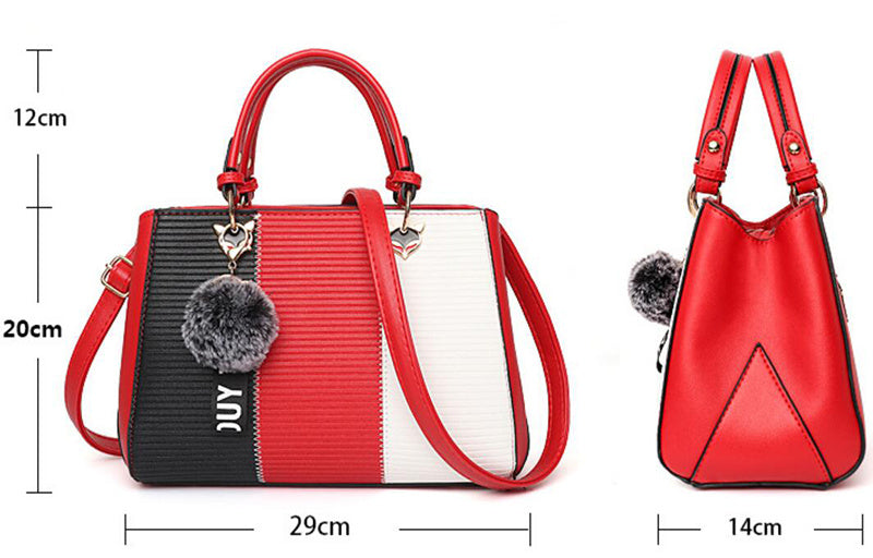 Women Hairball Ornaments Totes Patchwork Handbag Party Purse | Luggage & Bags