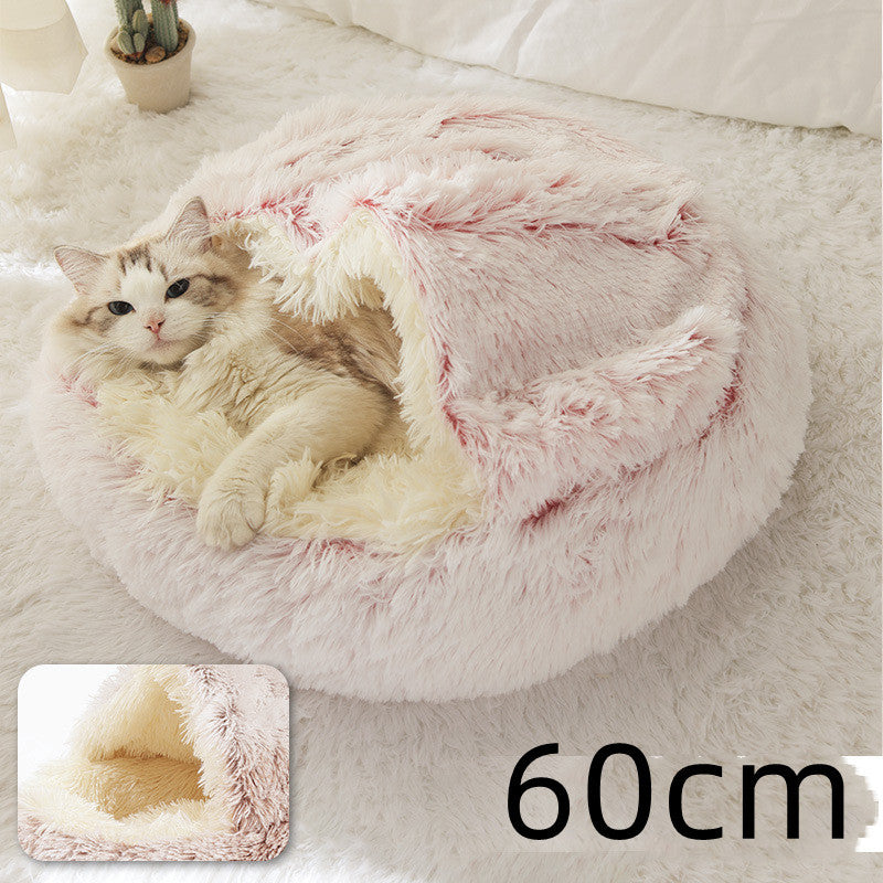 2 In 1 Dog And Cat Bed Pet Winter Bed Round Plush Warm Bed H | Other