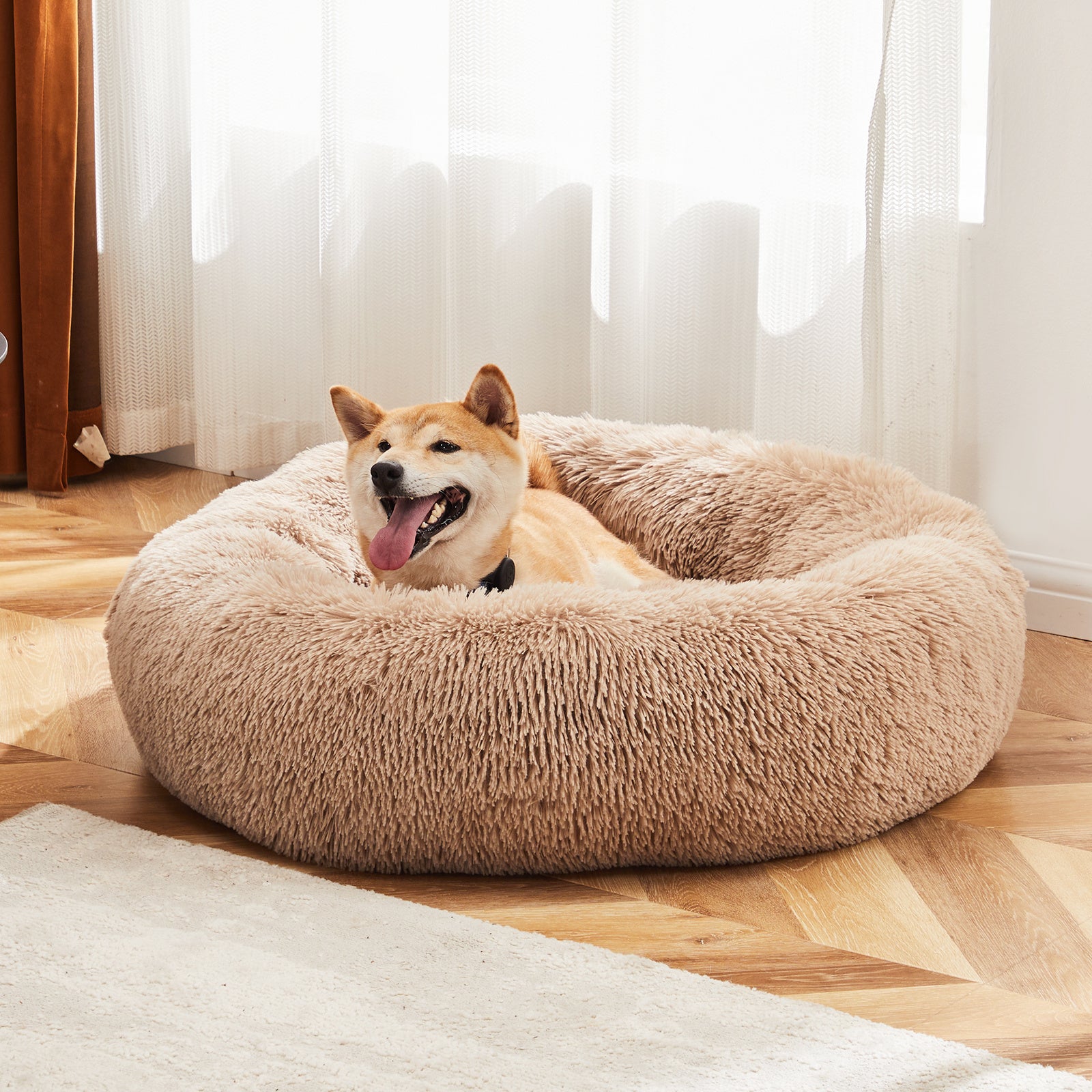 24 Inch Anti-slip Round Fluffy Plush Faux Fur Cat Bed, Fits | Other