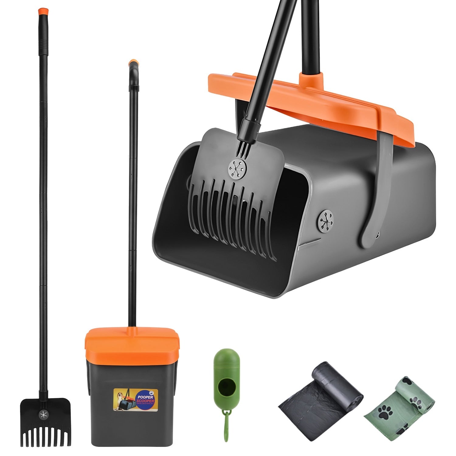 1set Pooper Scooper Kit Dog Poop Rake & Swiveling Bin Poop H | Other