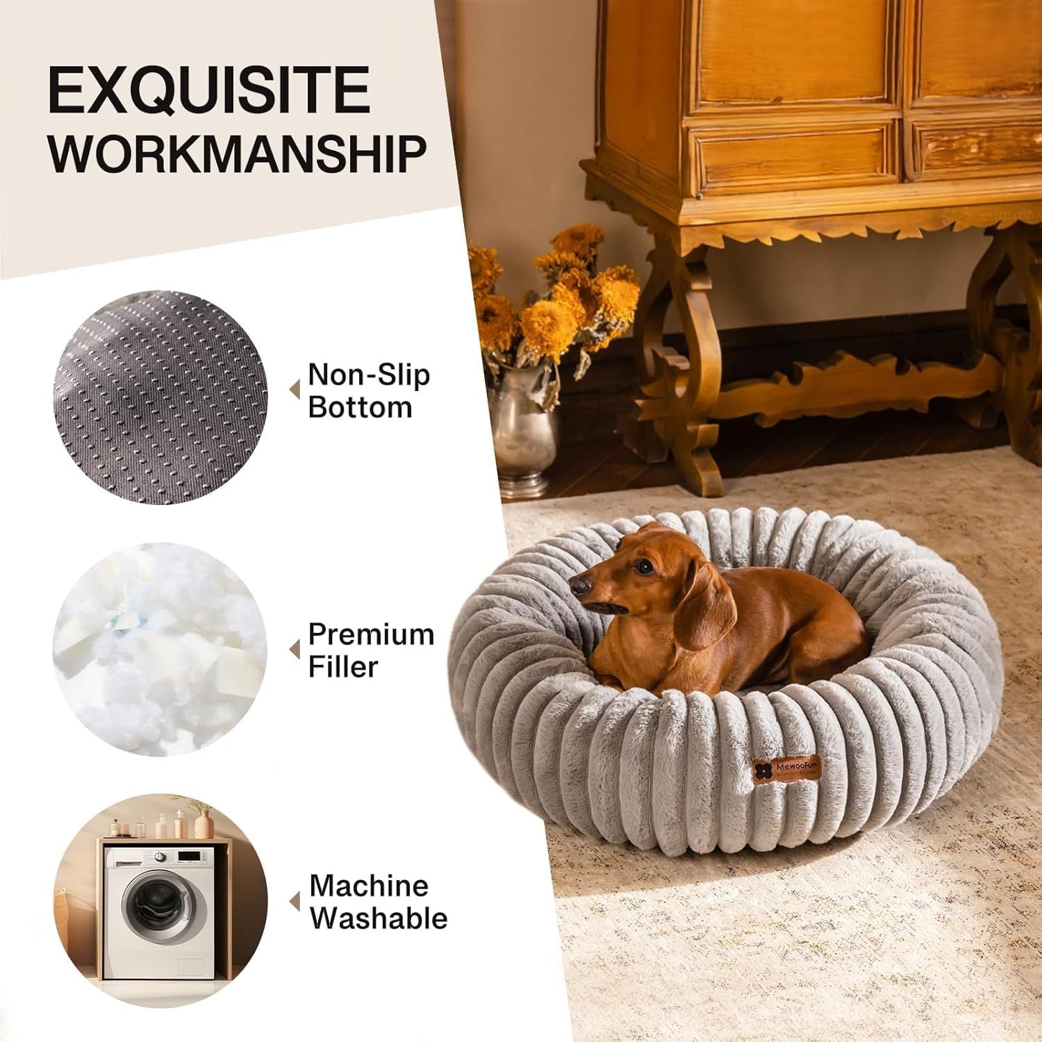 Mewoofun Donut Cat Bed - Washable Round Pet Bed For Indoor C | Other