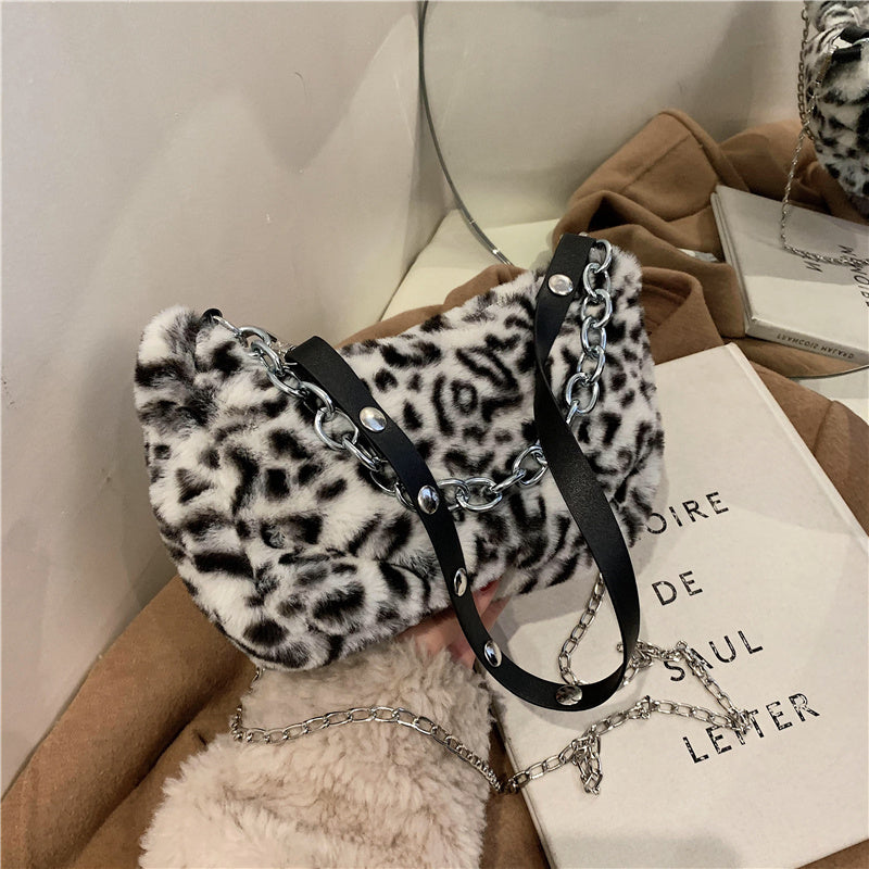 Leopard Pattern Plush Bag Personality Diagonal Women Bag Cha | Luggage & Bags