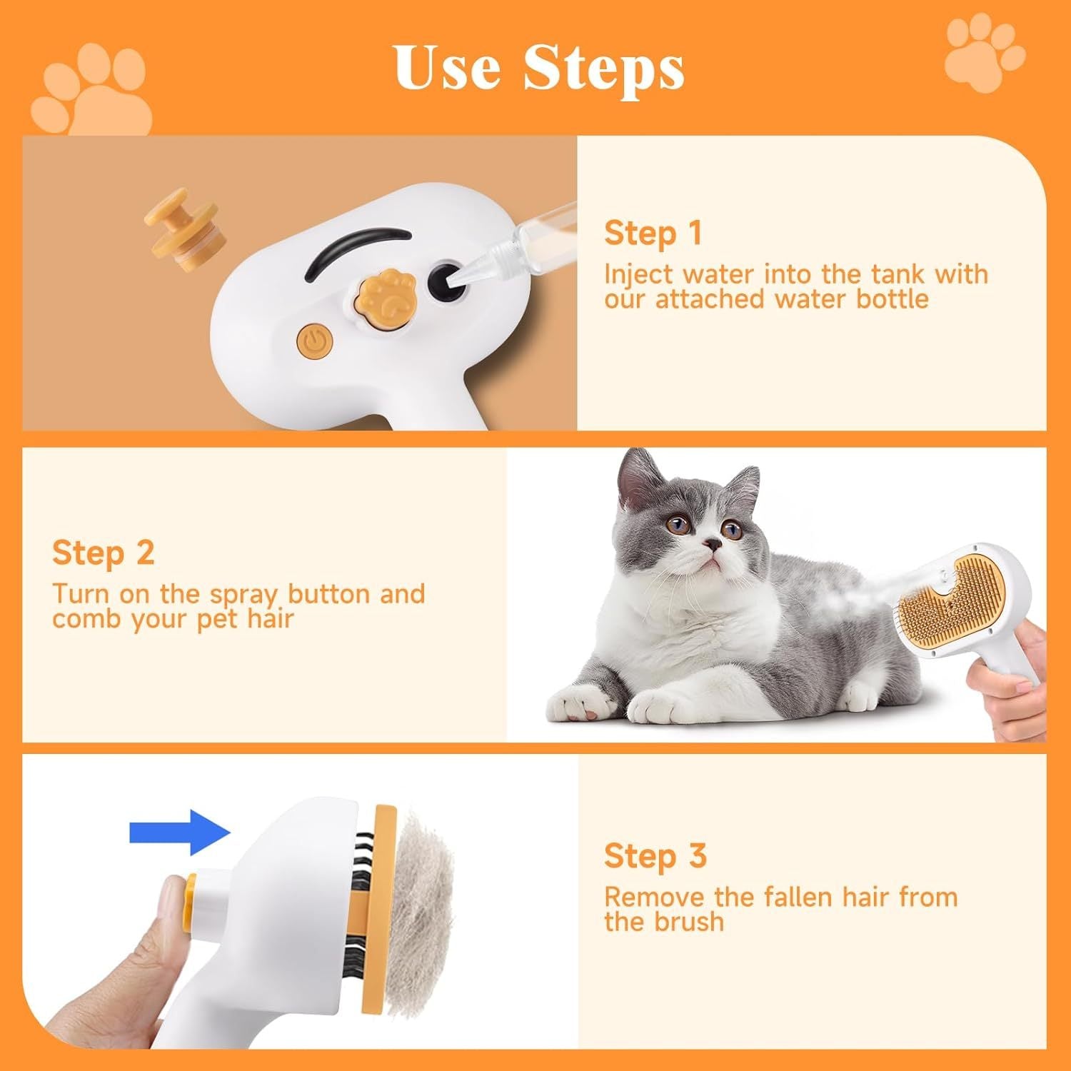 Universal Pet Steam Brush For Cats And Dogs 3-in-1 Spray Hai | Other