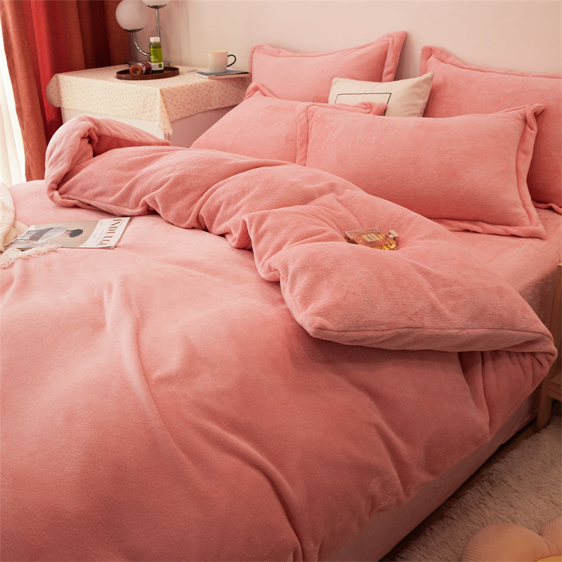 Four-piece Plush Double-sided Fleece Warm Yellow Duvet Cover | Other