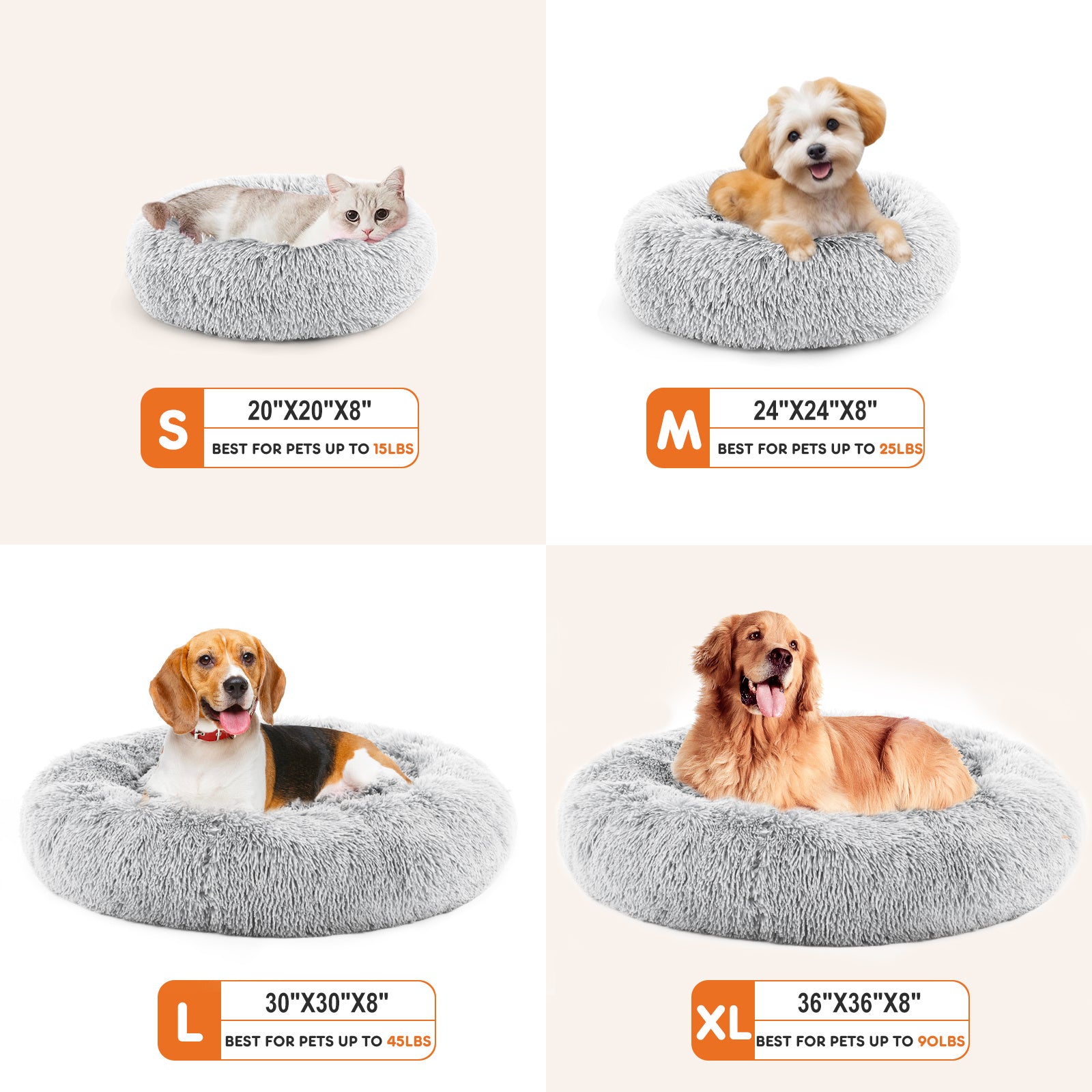 24 Inch Anti-slip Round Fluffy Plush Faux Fur Cat Bed, Fits | Other