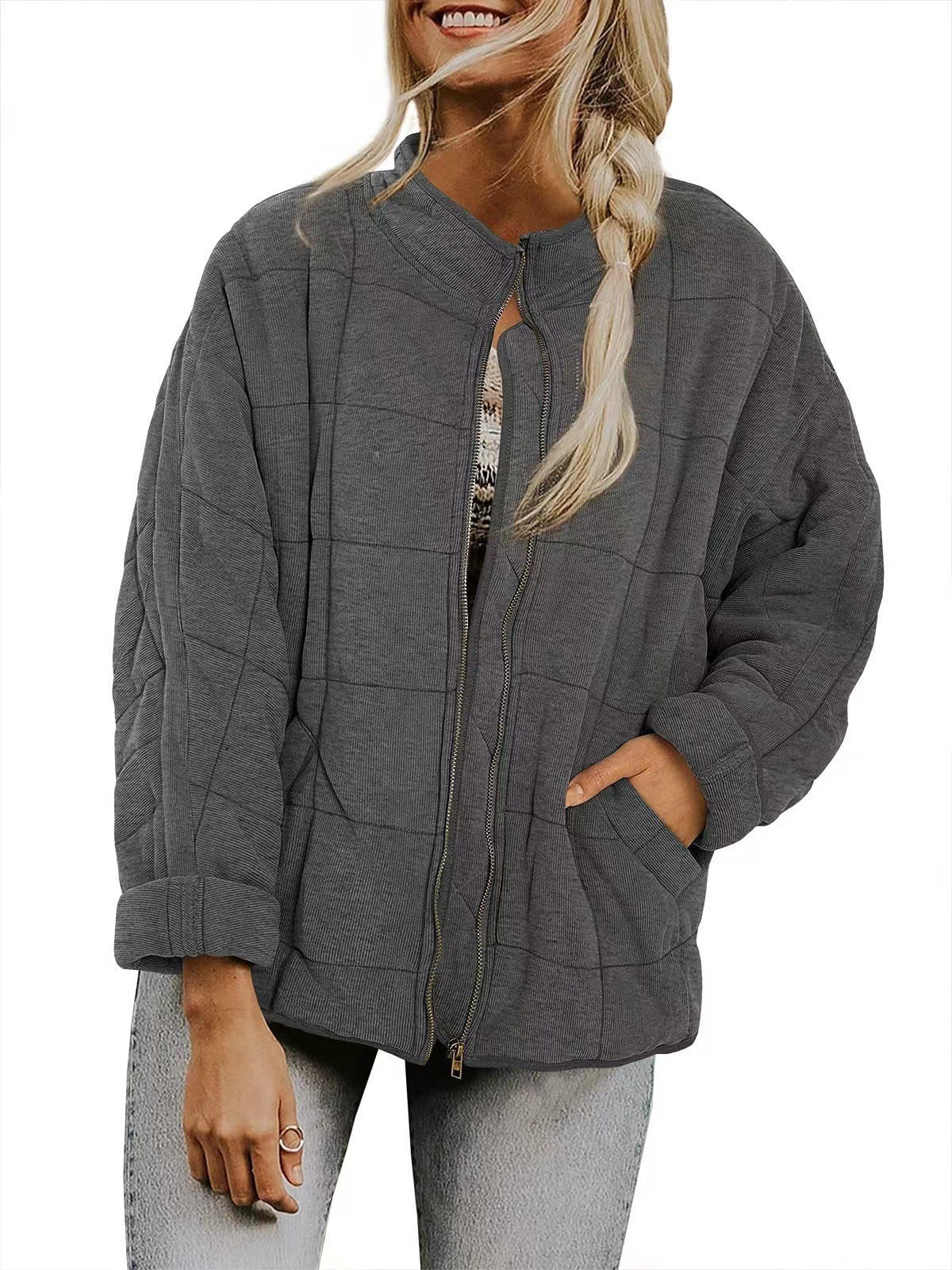 Winter Zip-up Stand Collar Coat With Pockets Fashion Solid C | Other