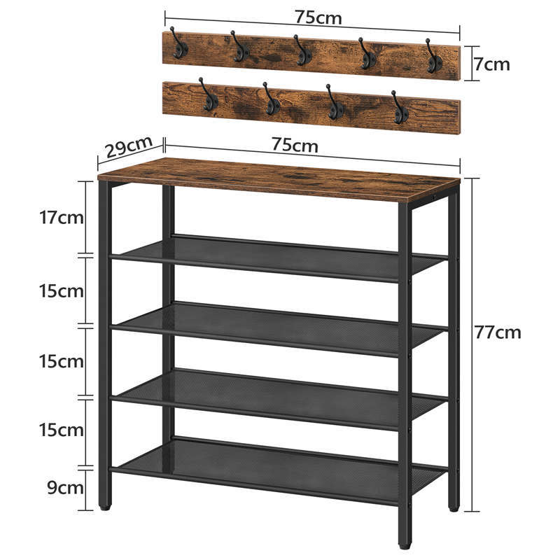 4-tier Shoe Rack With Grid Rack Wooden Rustic Foyer Shoe Rac | Other