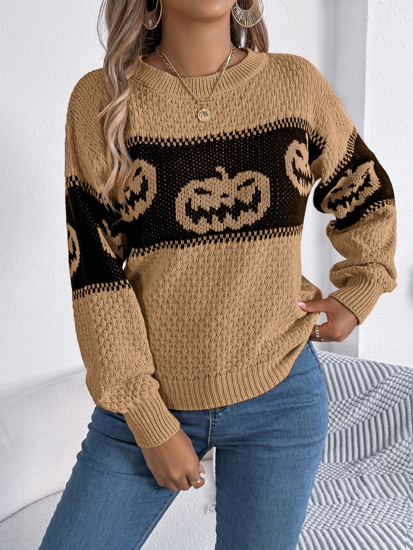 Halloween Pumpkin Pullover Sweater Fashion Long Sleeve Knitt | Other