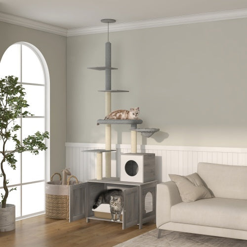 Pawhut Cat Tree With Litter Box Enclosure, 2 In 1 Floor To C | Other