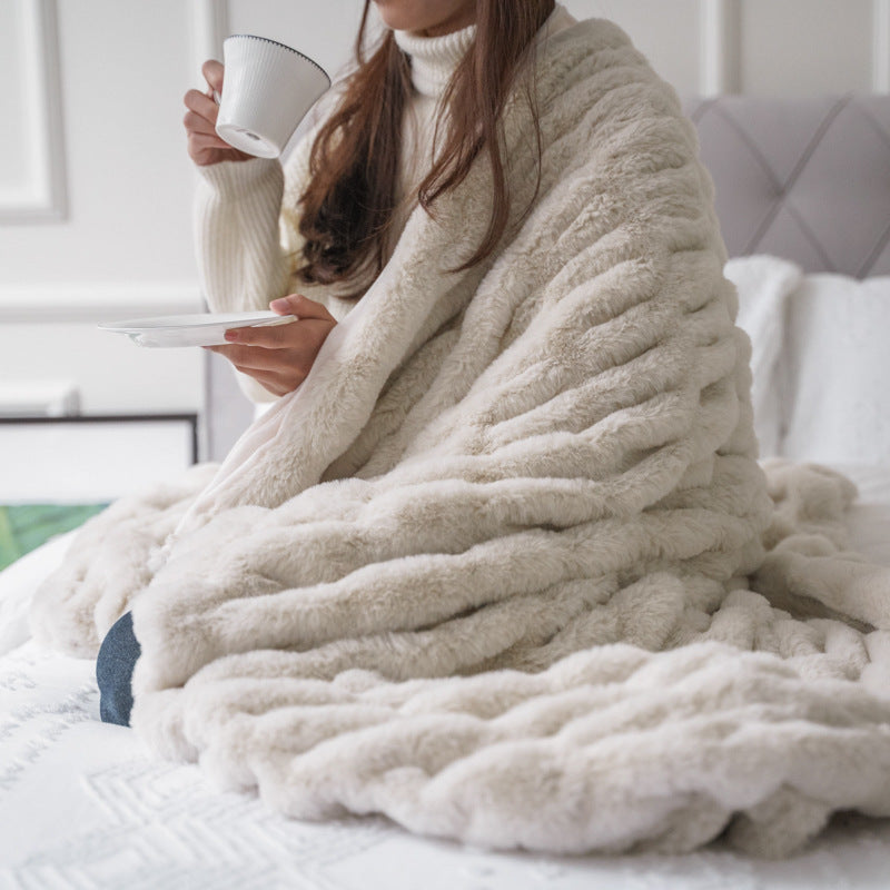 Sofa Blanket Soft Upholstery Blanket Stretch Rabbit Fur Tie- | Home & Garden