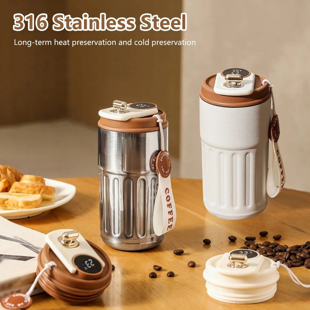 Smart Digital Thermal Bottle – 450ml Stainless Steel Insulated Coffee Mug with LED Temperature Display