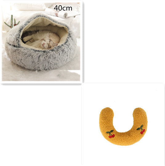 2 In 1 Dog And Cat Bed Pet Winter Bed Round Plush Warm Bed H | Other