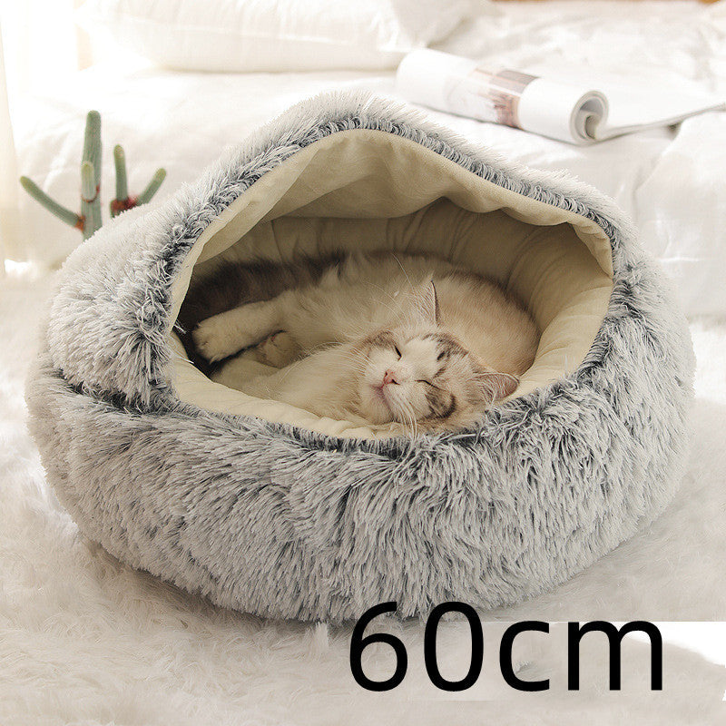 2 In 1 Dog And Cat Bed Pet Winter Bed Round Plush Warm Bed H | Other